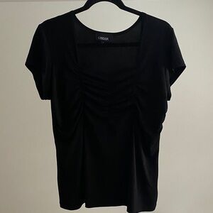 Black Ruched Short-Sleeve Scoop Neck Top